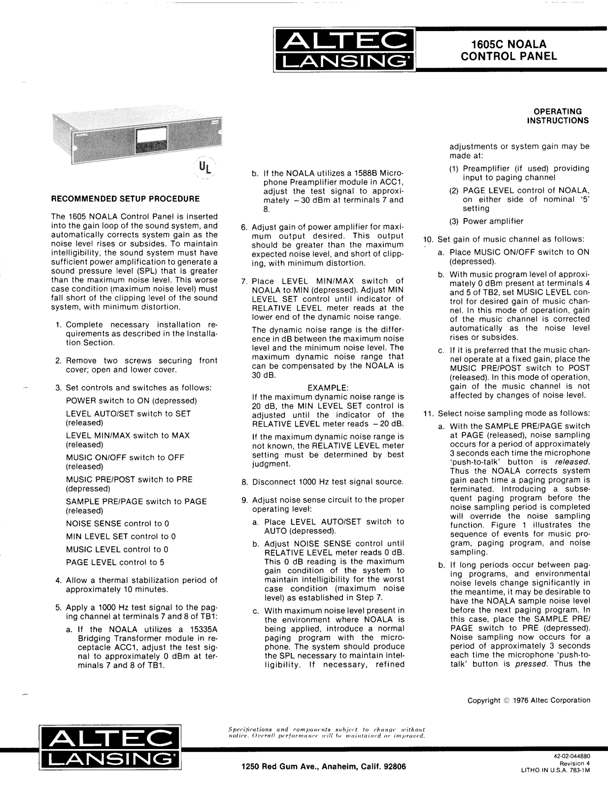 Altec Lansing 1605C User Manual