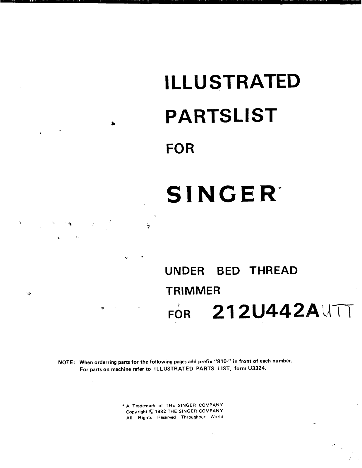 SINGER 212U142AUTT Parts List