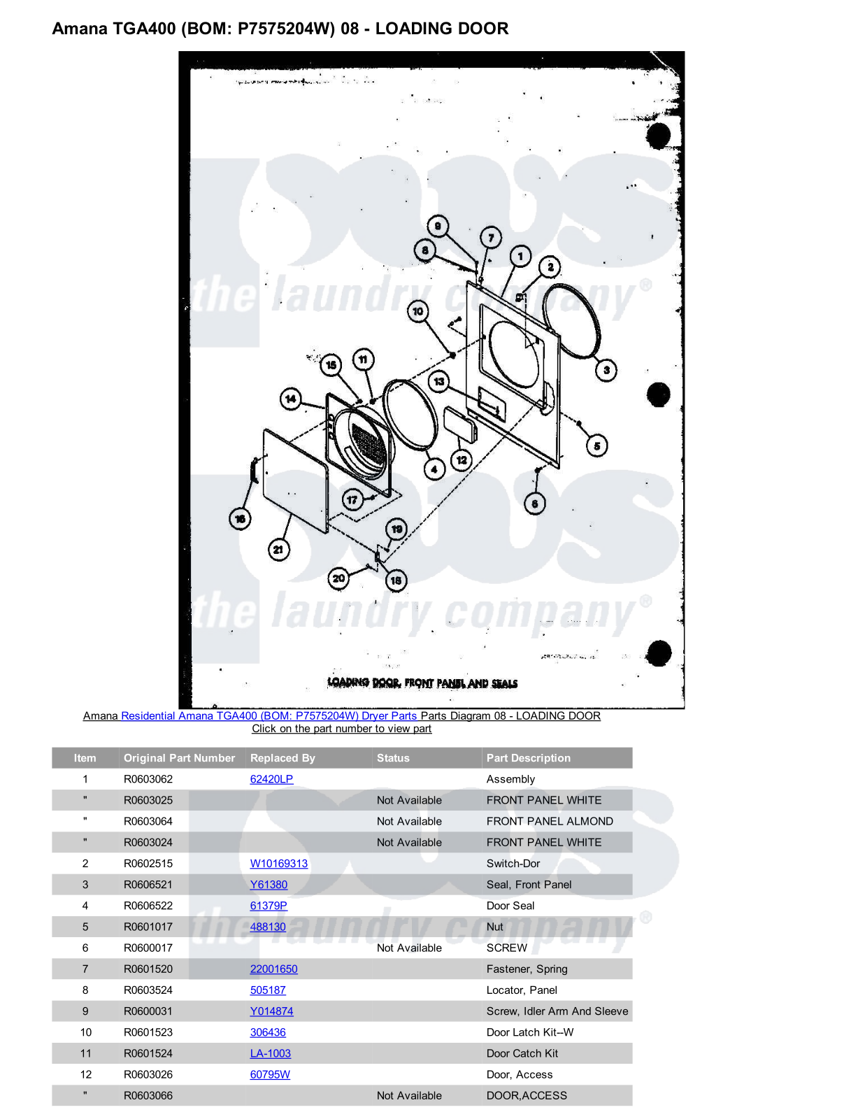 Amana TGA400 Parts Diagram