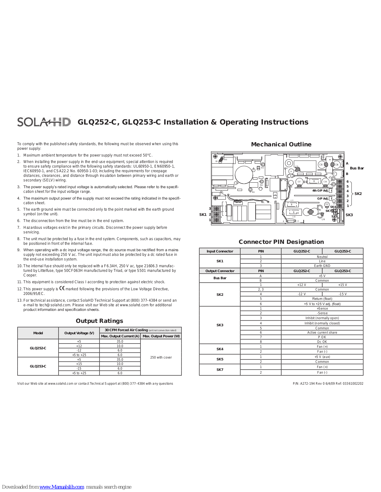 Emerson Sola HD GLQ250 Series, Sola HD GLQ252-C, Sola HD GLQ253-C Installation & Operating Instructions Manual