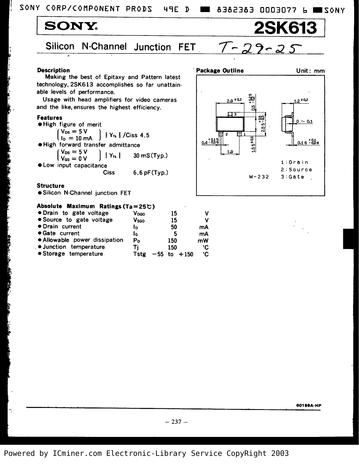 SONY 2SK613 User Manual