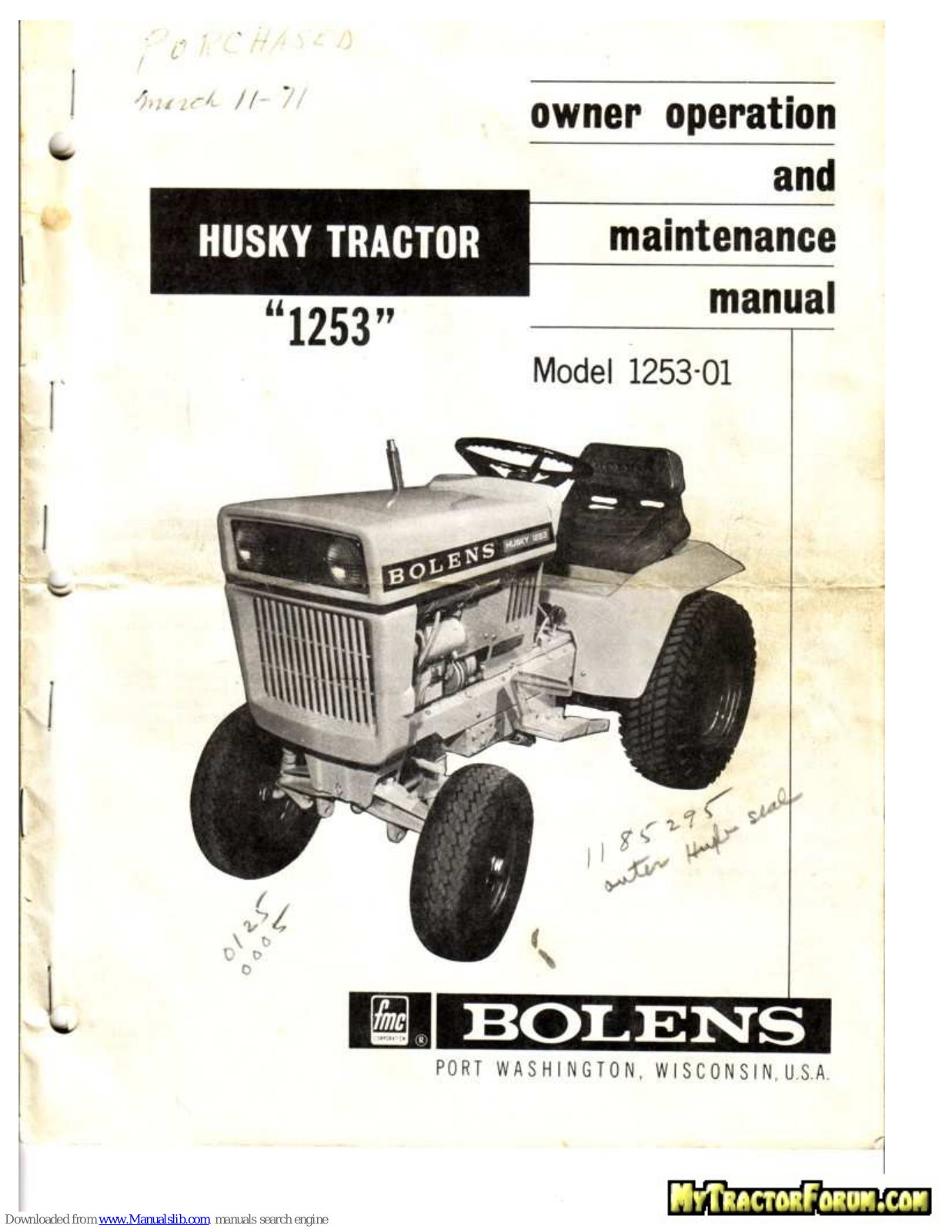 Bolens 1253-01 Owner's Operation And Maintenance Manual