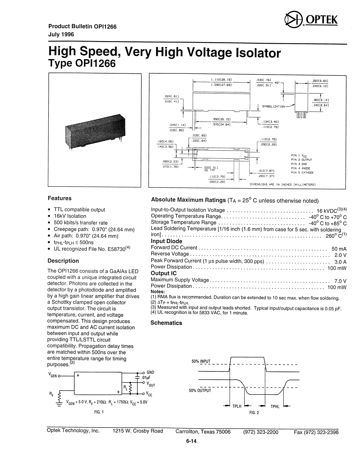 OPTEK OPI1266 Datasheet