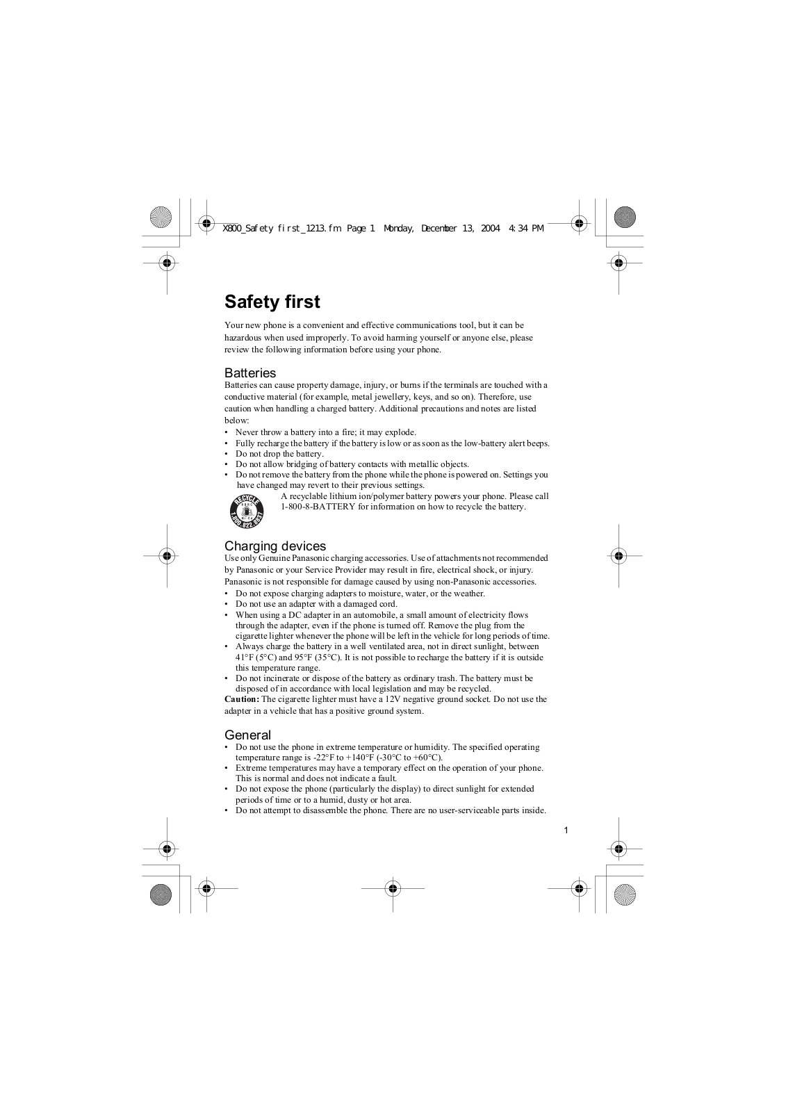 Panasonic 26C001A User Manual