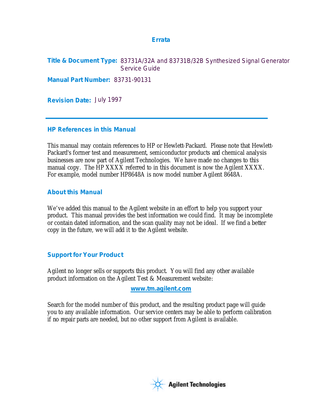 Agilent Technologies 32B, 83731B, 32A, 83731A User Manual