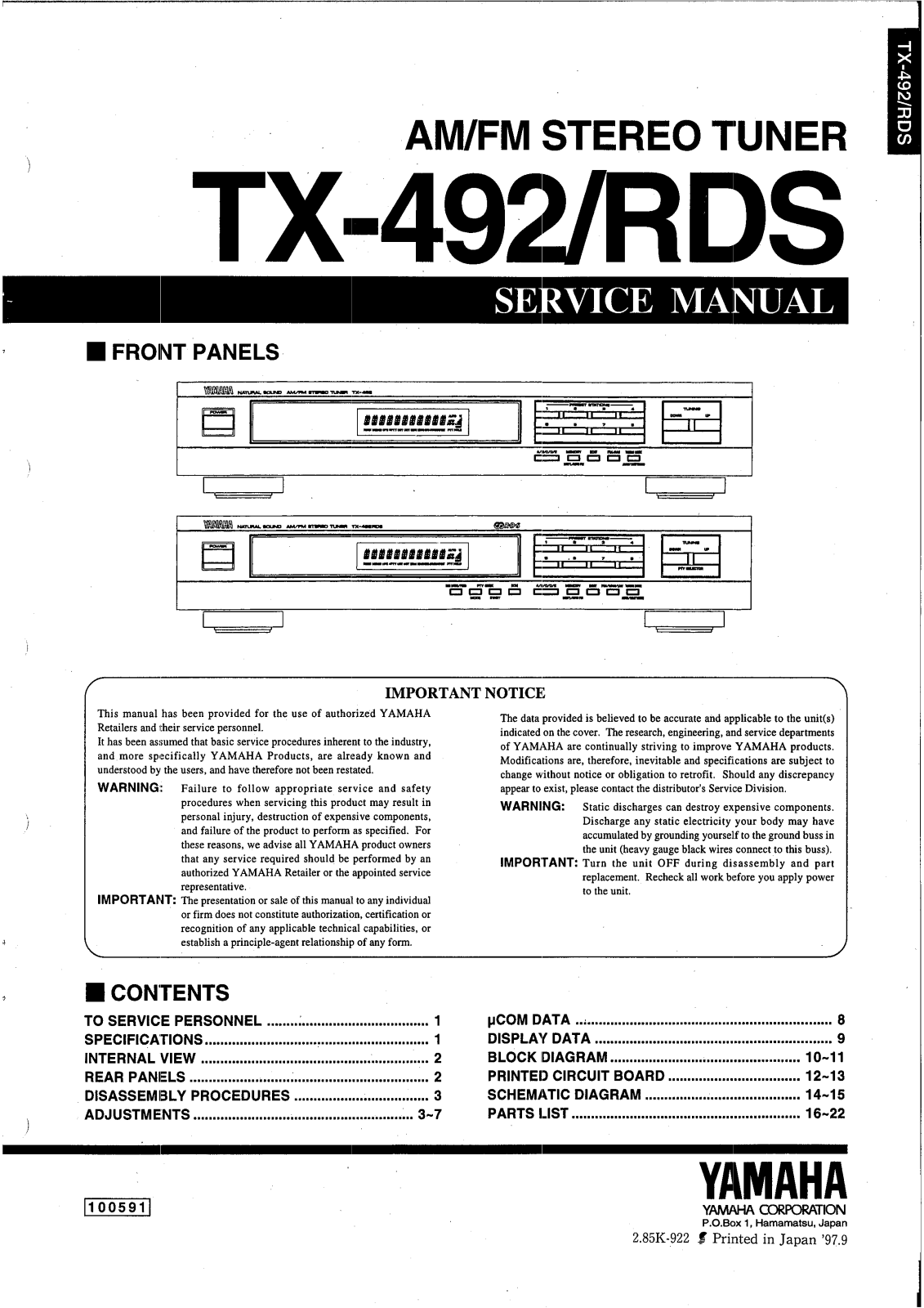 Yamaha TX-492-RDS Service manual