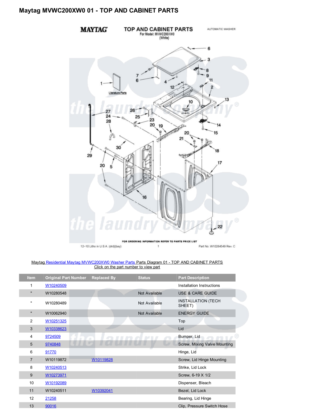 Maytag MVWC200XW0 Parts Diagram