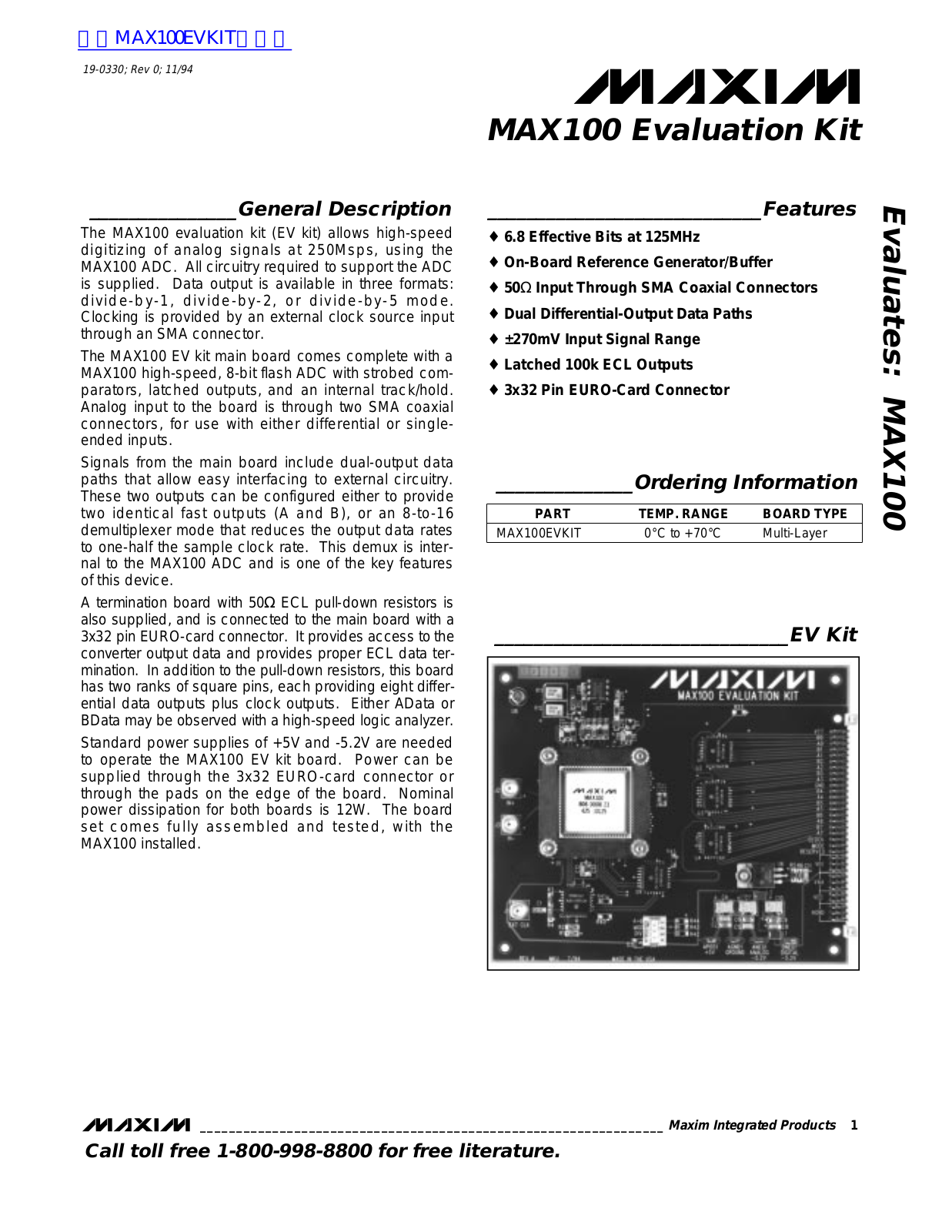 MAXIM MAX100 Technical data