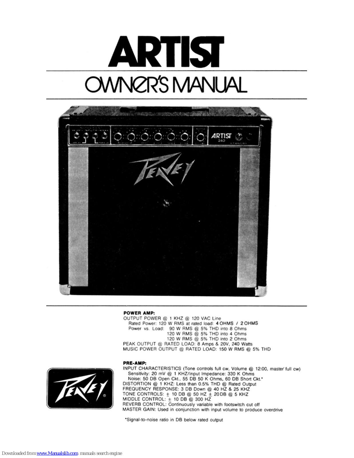 Peavey Artist Owner's Manual