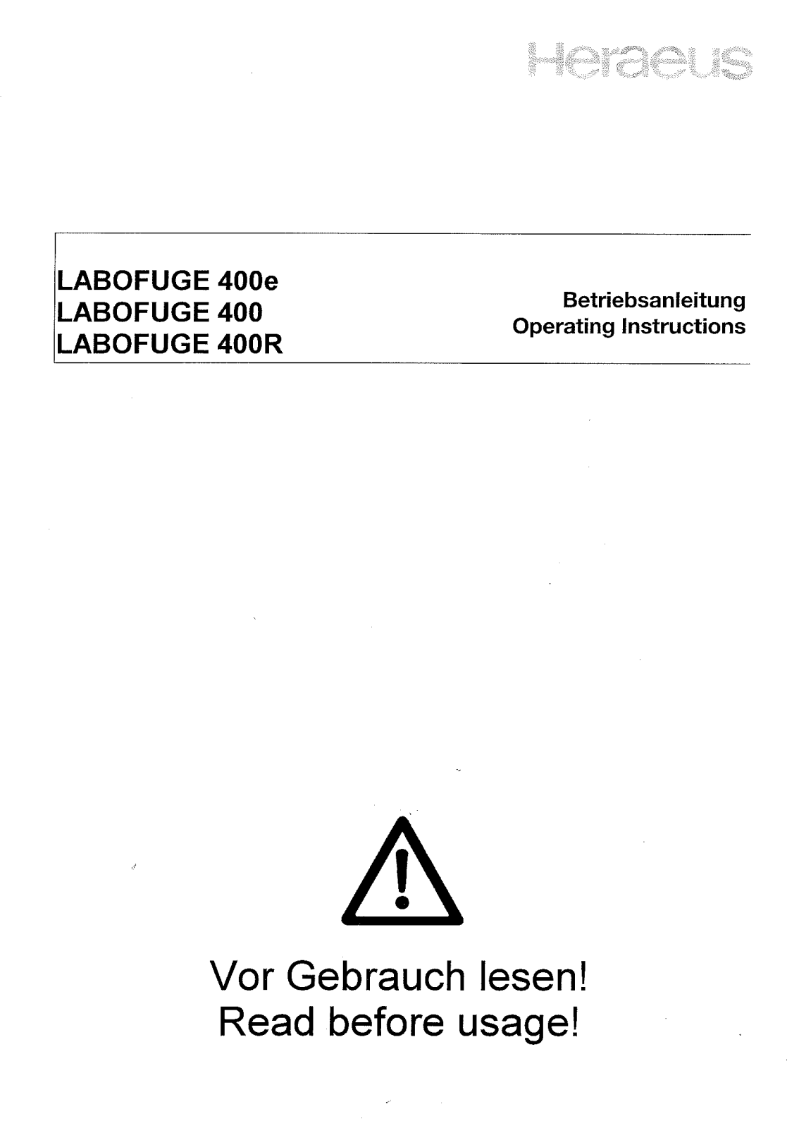 Heraeus Labofuge 400 User manual