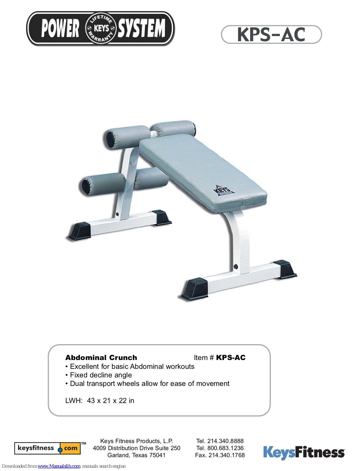 Keys Fitness ABDOMINAL CRUNCH KPS-AC, Power System KPS-AC Features