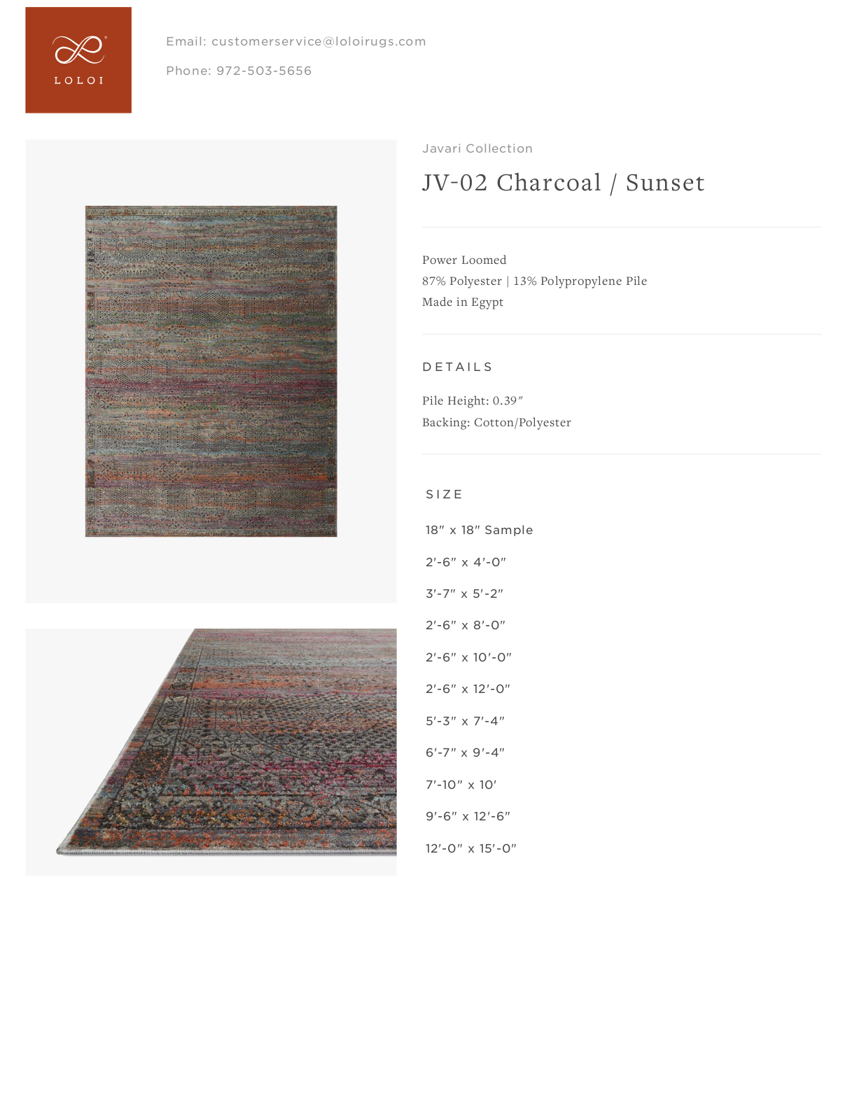 Loloi Rugs JV-02 Charcoal / Sunset Tearsheet