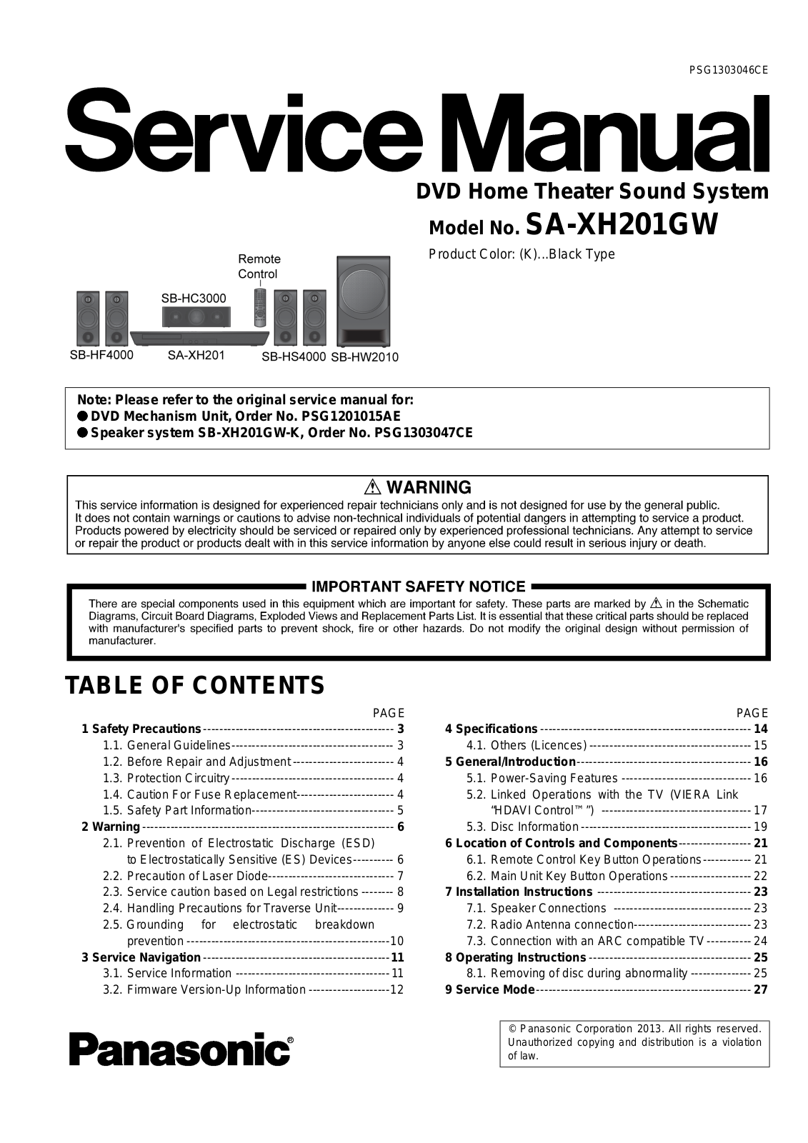 Panasonic SA-XH201GW Service manual