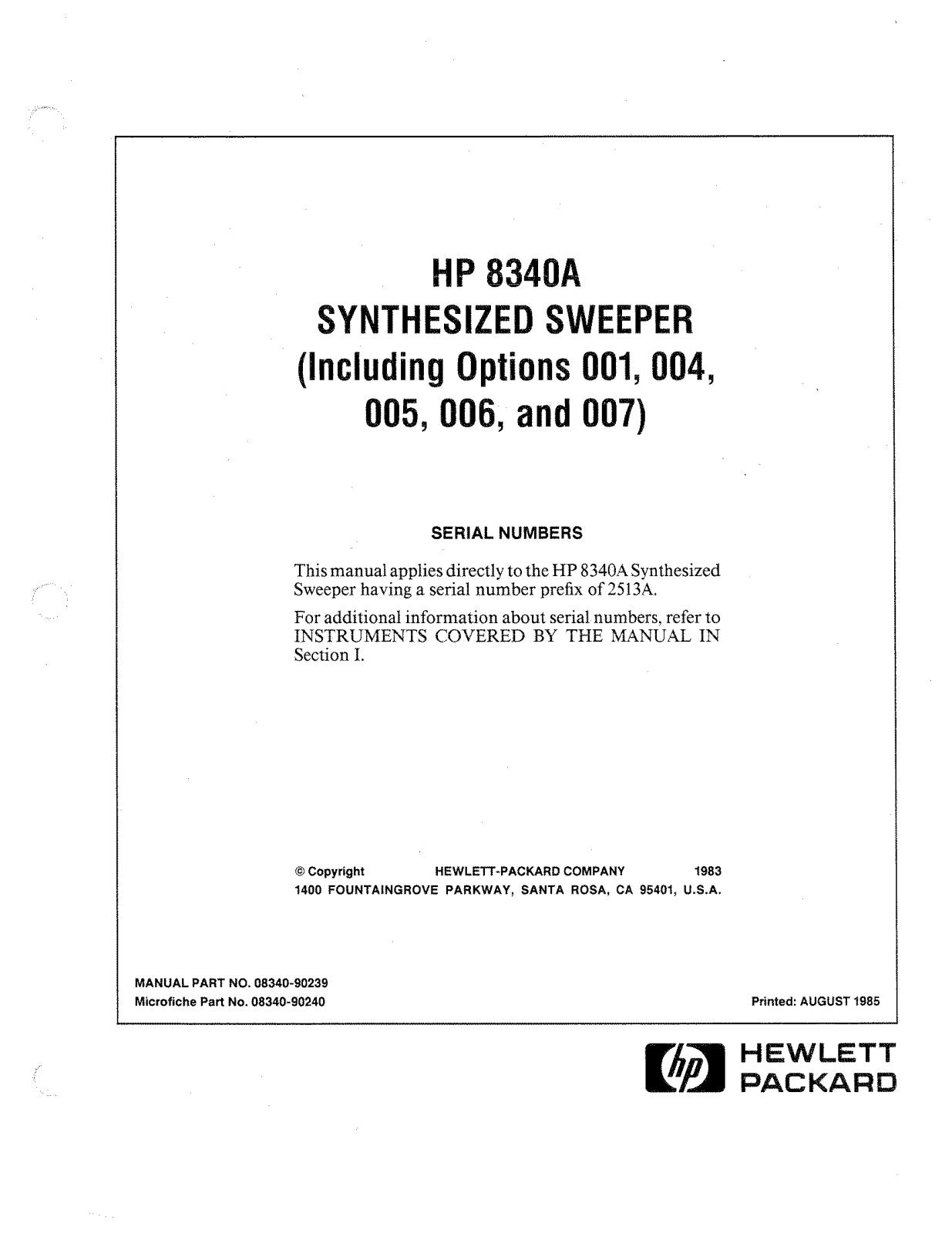 HP (Hewlett-Packard) 8340a User Manual