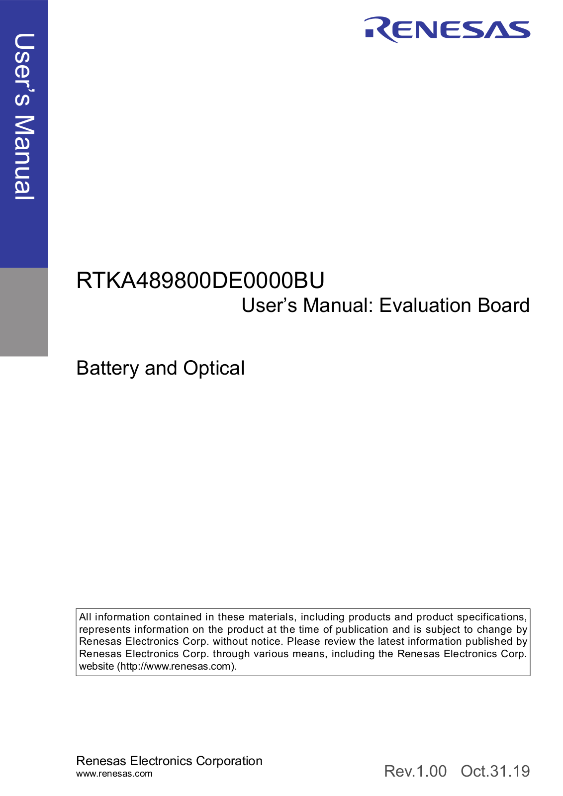 Renesas RTKA489800DE0000BU User Manual