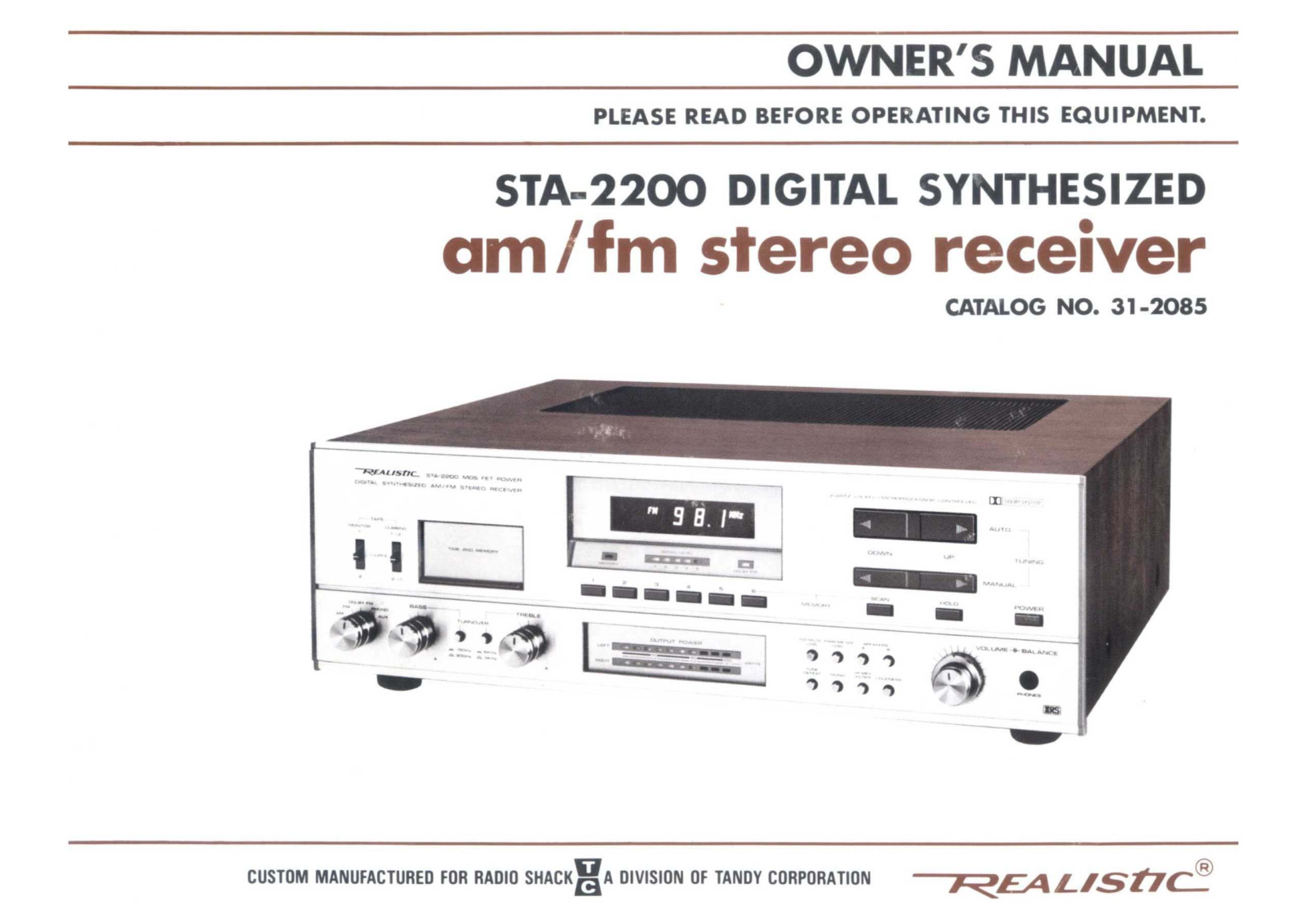 Realistic   RadioShack STA-2200 Owners Manual