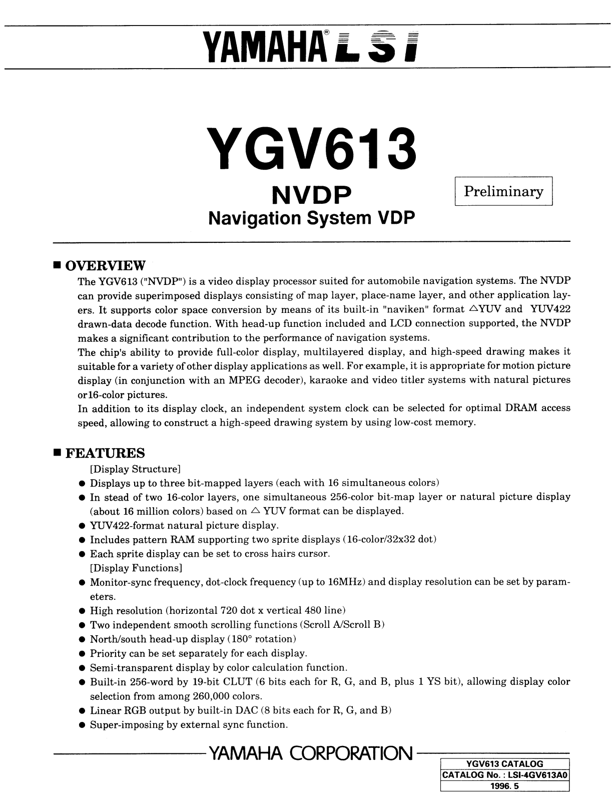 YAMAHA YGV613 Datasheet