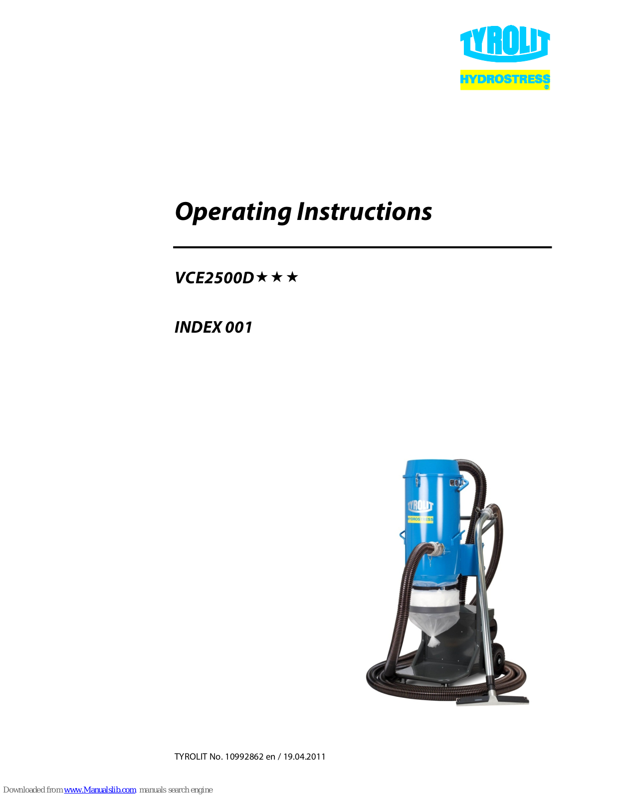 TYROLIT Hydrostress VCE2500D Series Operating Instructions Manual