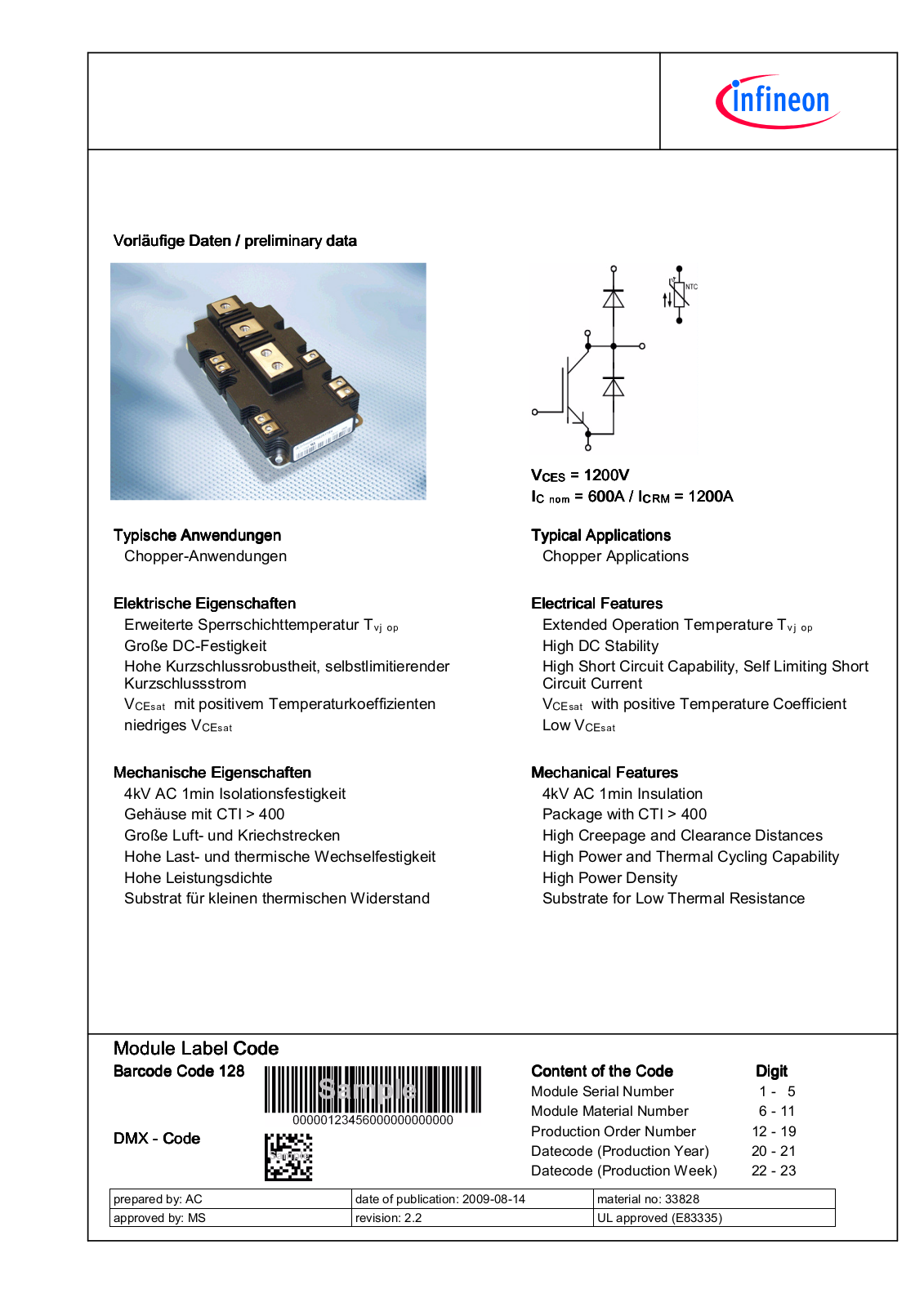 Infineon DF600R12IP4D Data Sheet