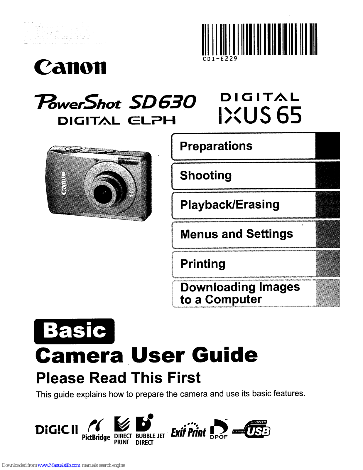 Canon PowerShot SD630 Digital ELPH Digital IXUS 65 Basic User's Manual