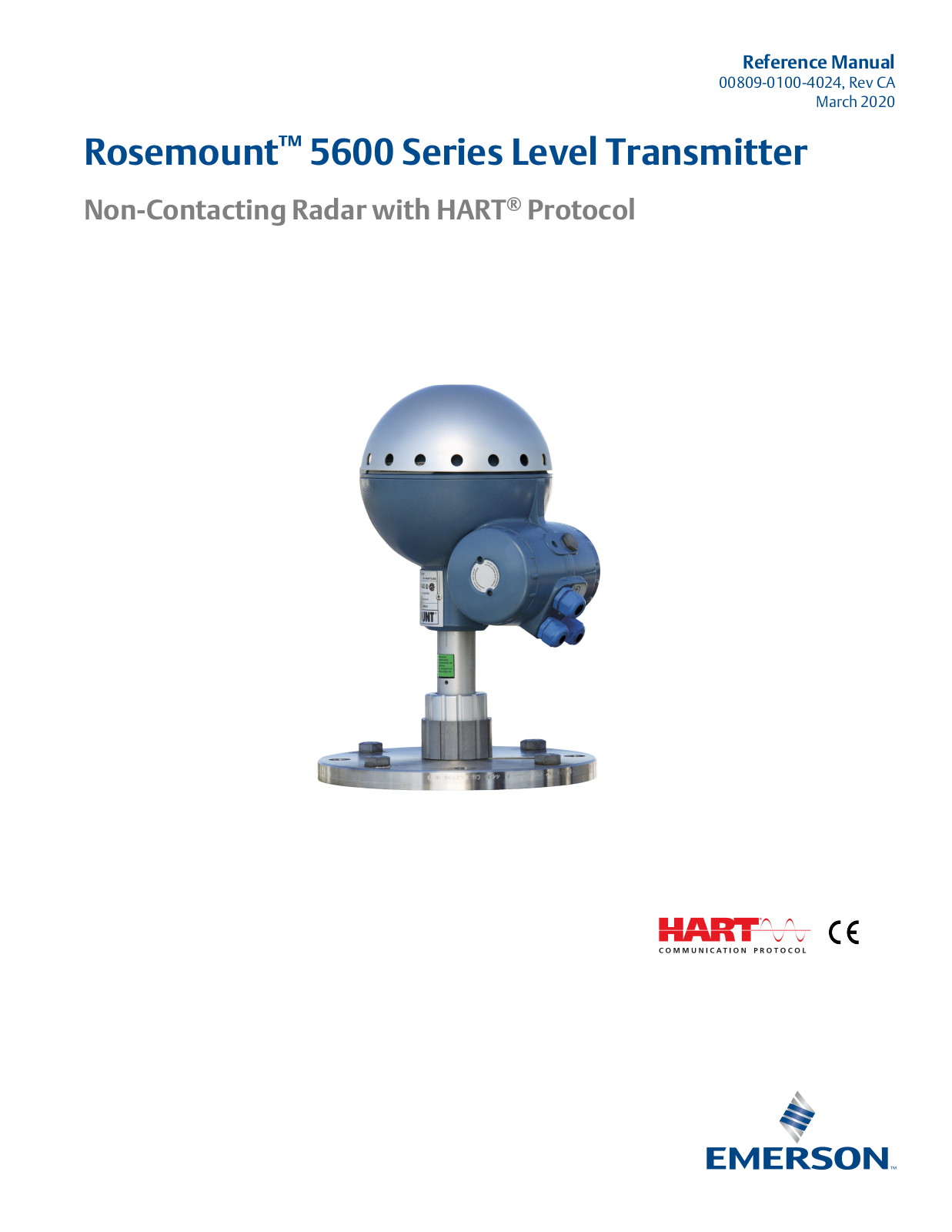 Rosemount Manual: Rosemount 5600 Series Level Transmitter Non-Contacting Radar with HART® Protocol Manuals & Guides