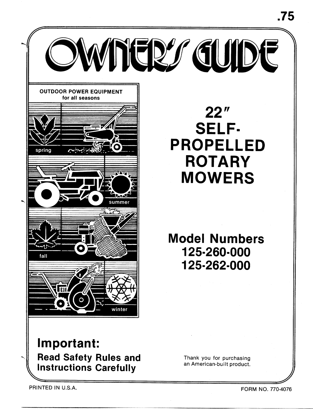 MTD 125-260-000, 125-262-000 User Manual