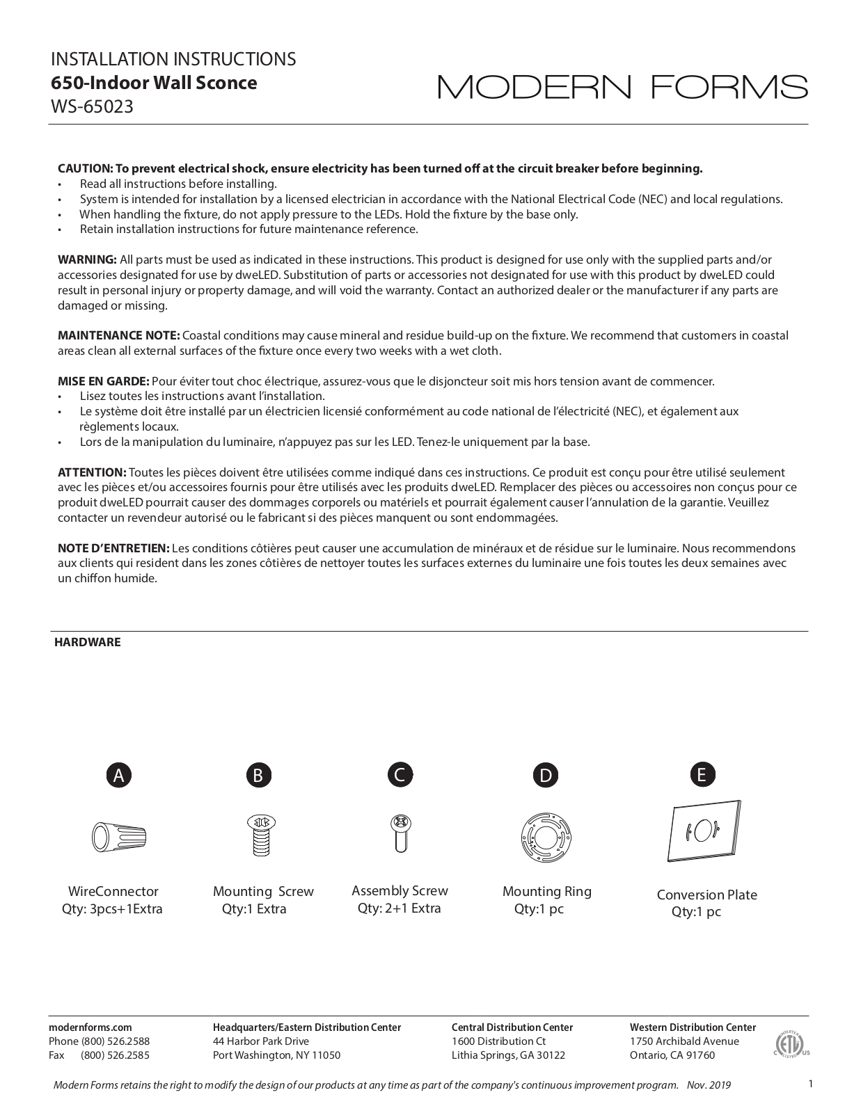 Modern Forms WS-65023 User Manual