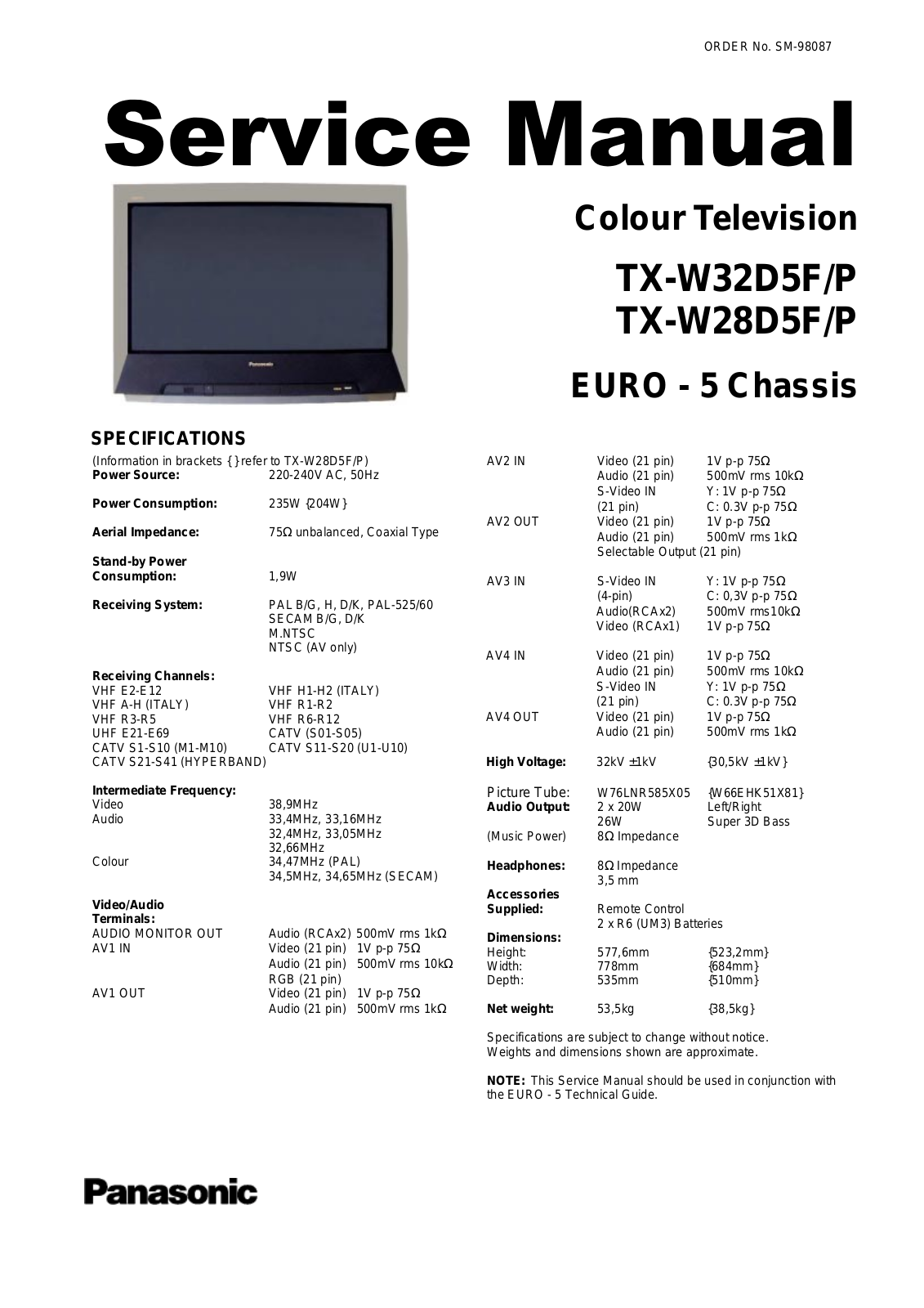 Panasonic TX-W25D5F, TX-W28D5F Schematic