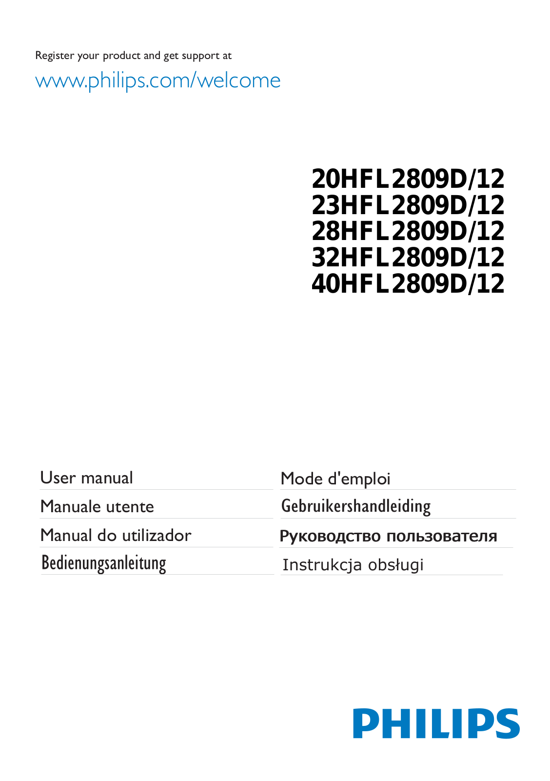 Philips 20HFL2809D/12, 32HFL2809D/12, 23HFL2809D/12, 28HFL2809D/12, 40HFL2809D/12 user manual