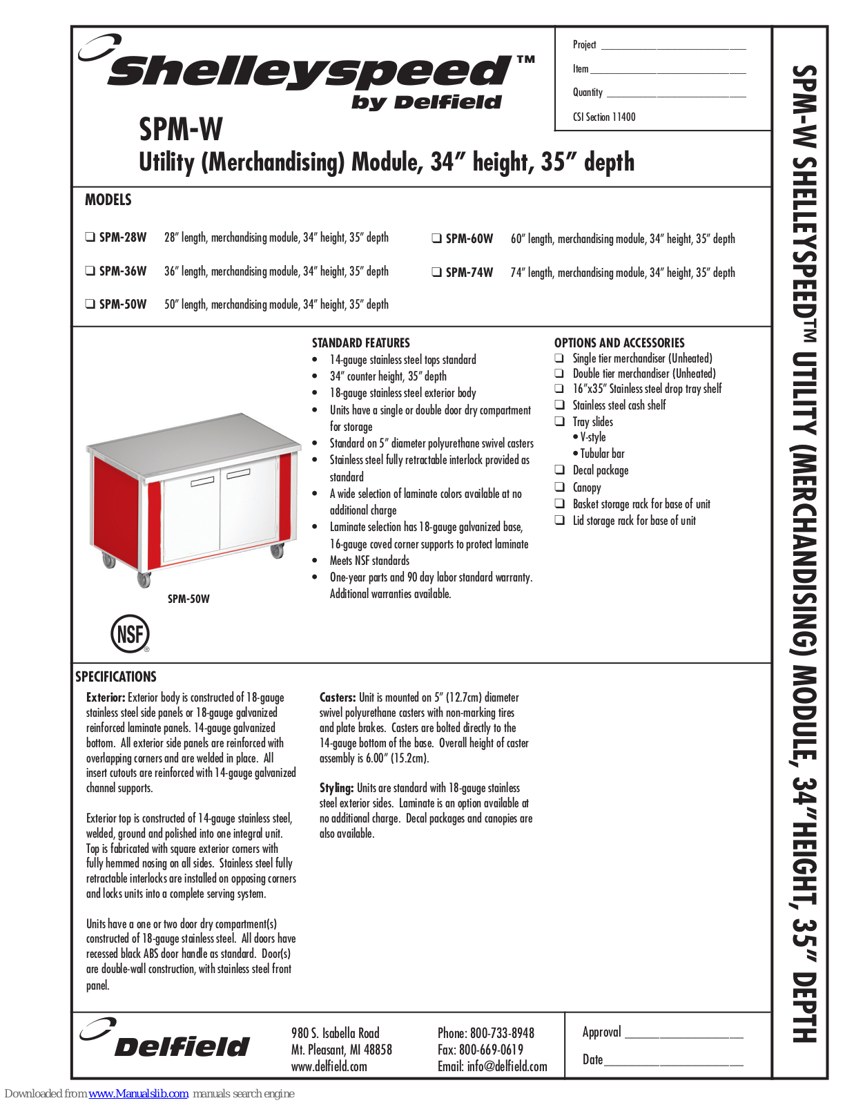 Delfield Shelleyspeed SPM-28W, Shelleyspeed SPM-36W, Shelleyspeed SPM-50W, Shelleyspeed SPM-60W, Shelleyspeed SPM-74W Specifications