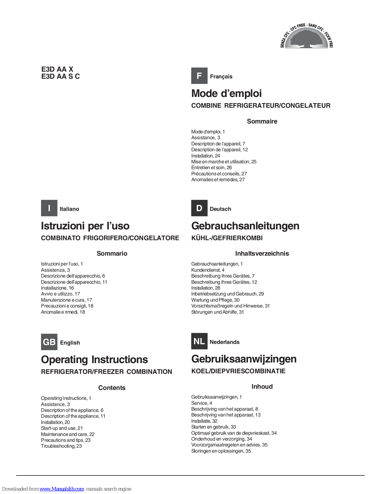 Hotpoint E3D AA S C Operating Instructions Manual