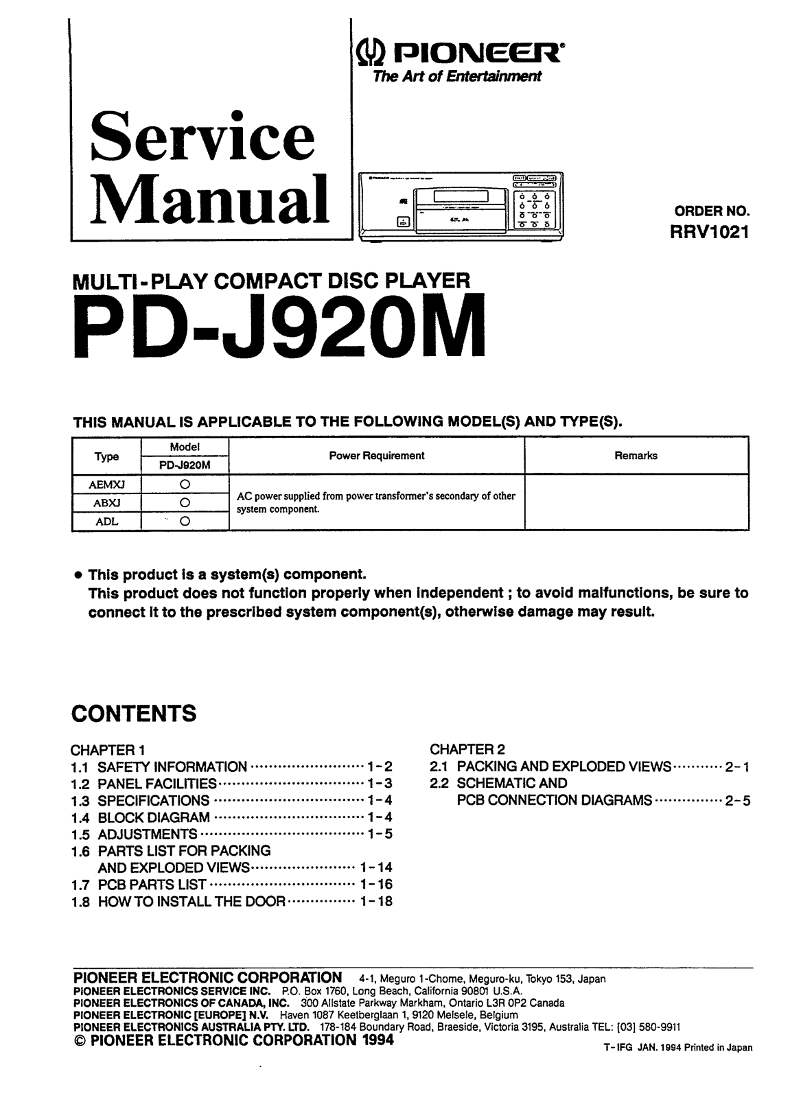 Pioneer PDJ-920-M Service manual