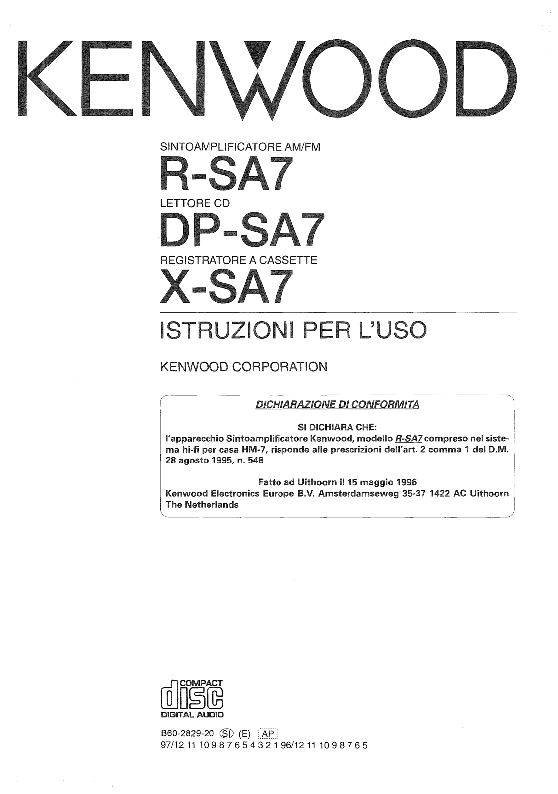 Kenwood X-SA7, DP-SA7, R-SA7 Manual