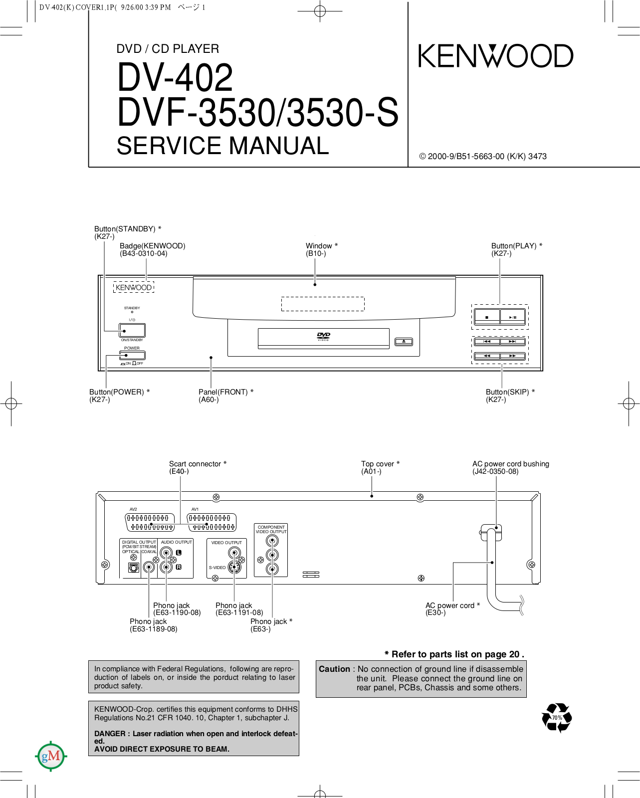 Kenwood DV-402, DVF-3530, DVF-3530-S Service manual