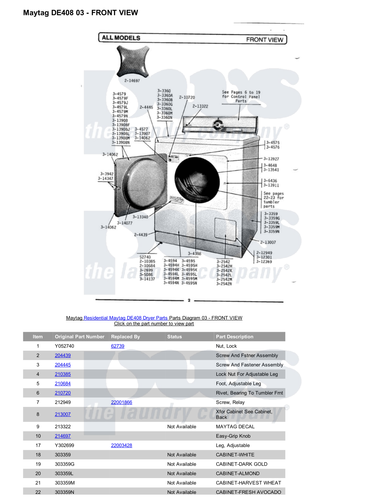 Maytag DE408 Parts Diagram