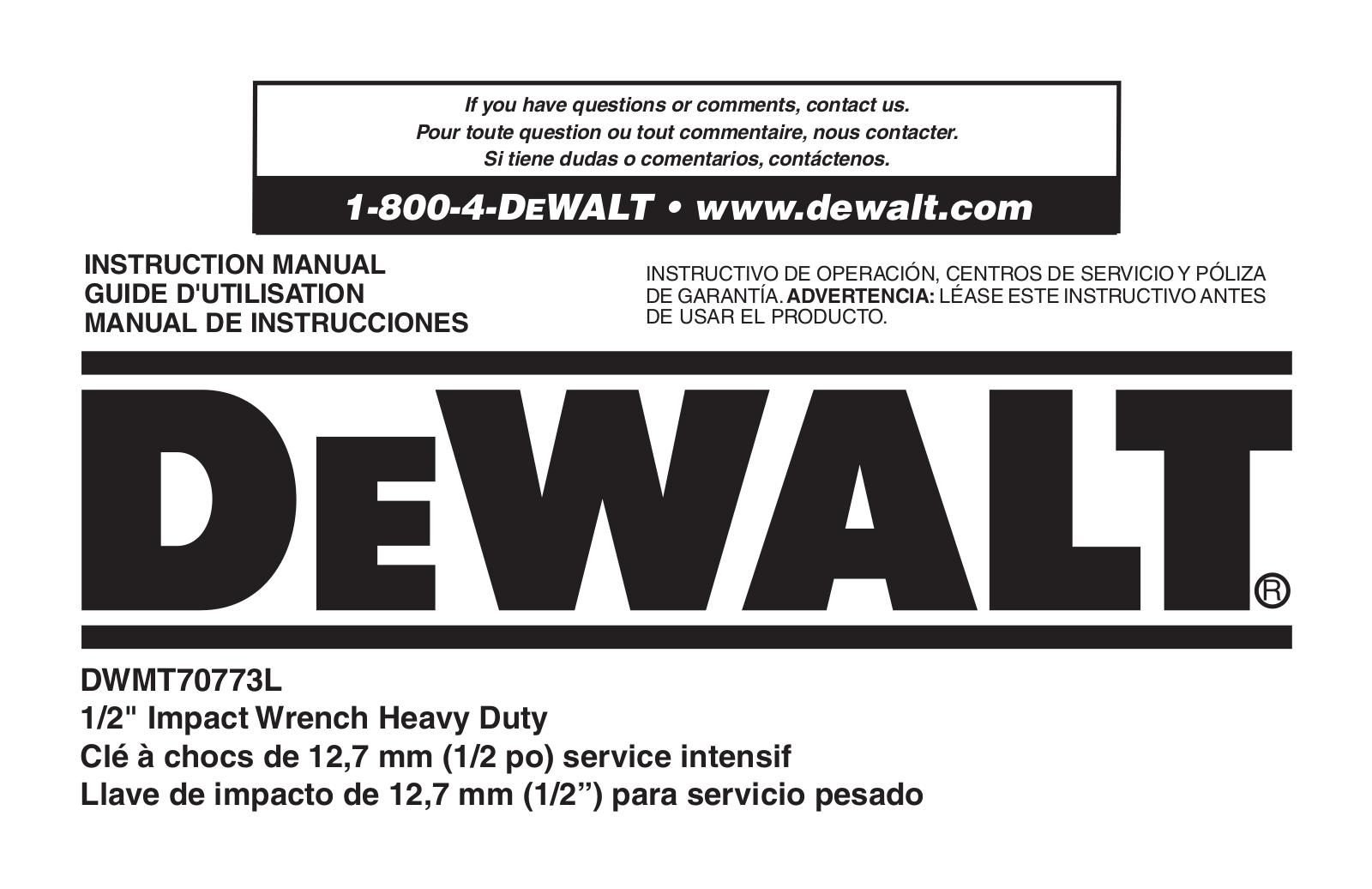 DeWalt DWMT70773L User Manual