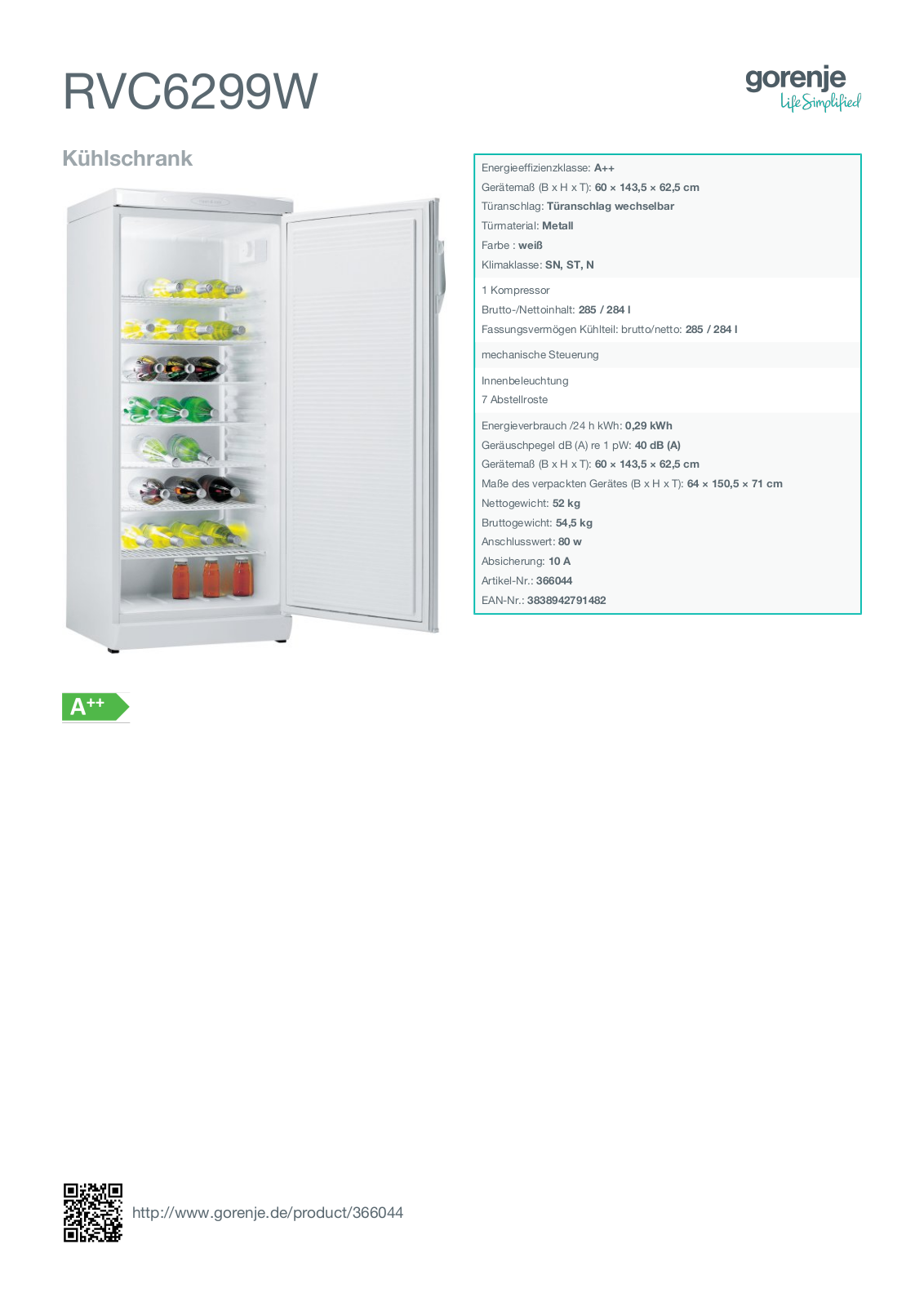 Gorenje RVC6299W User Manual