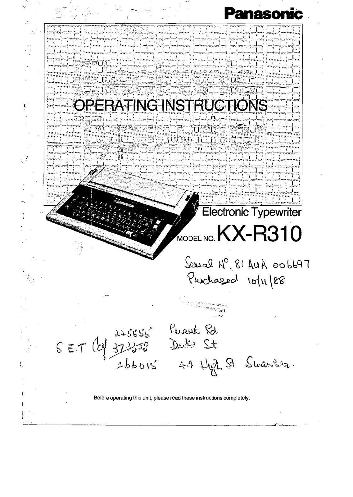 Panasonic KX-R310 User Manual