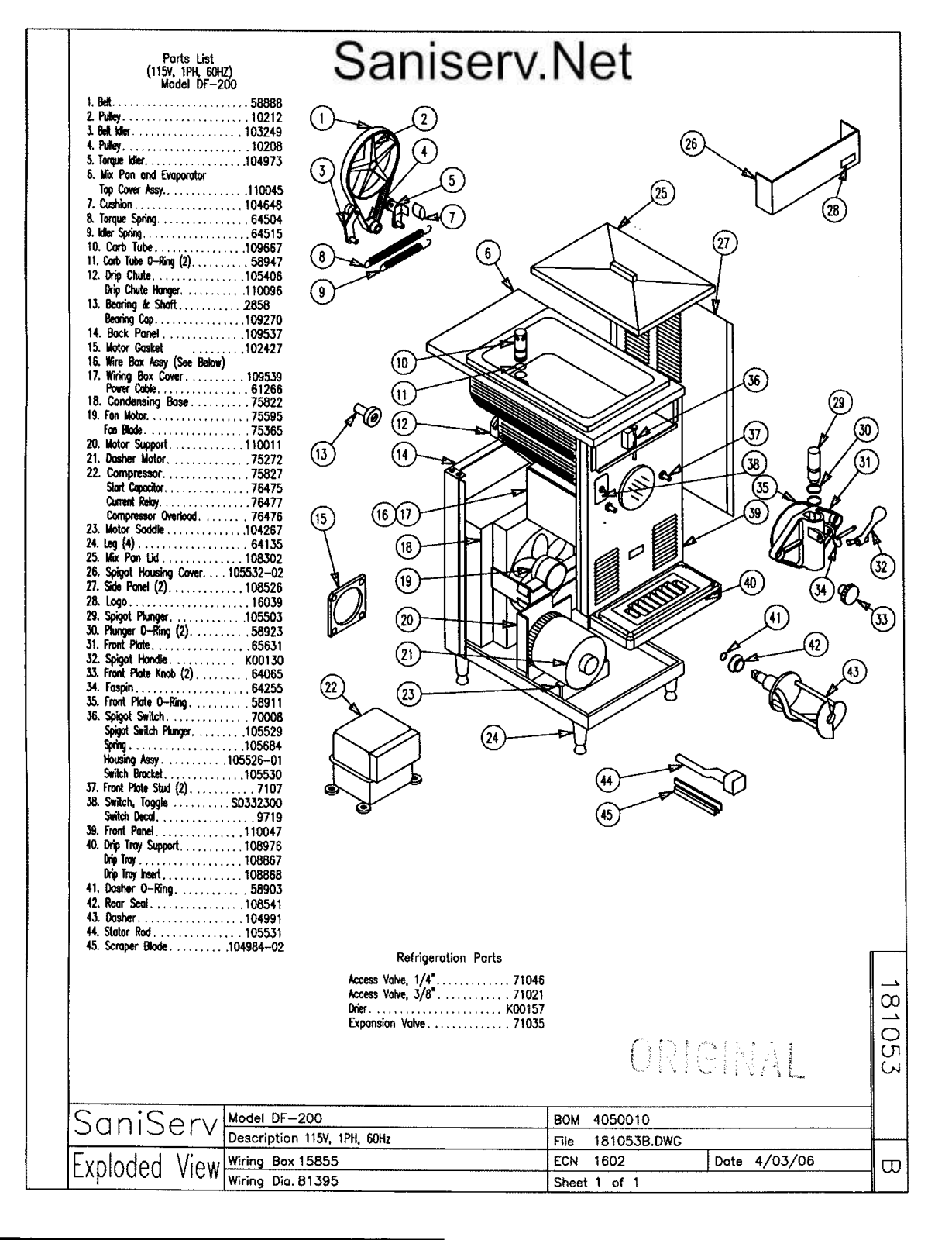 SaniServ DF 200 Parts Diagram