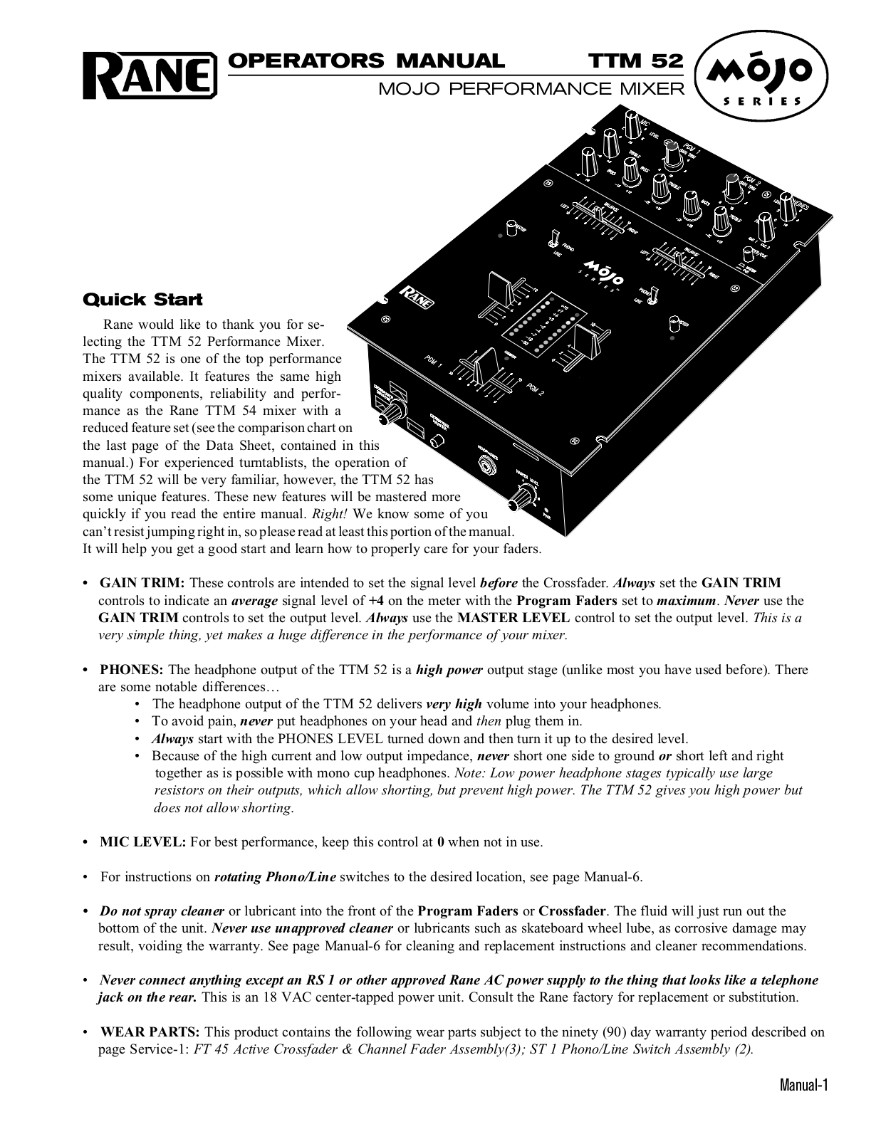 Rane TTM 52 User Manual