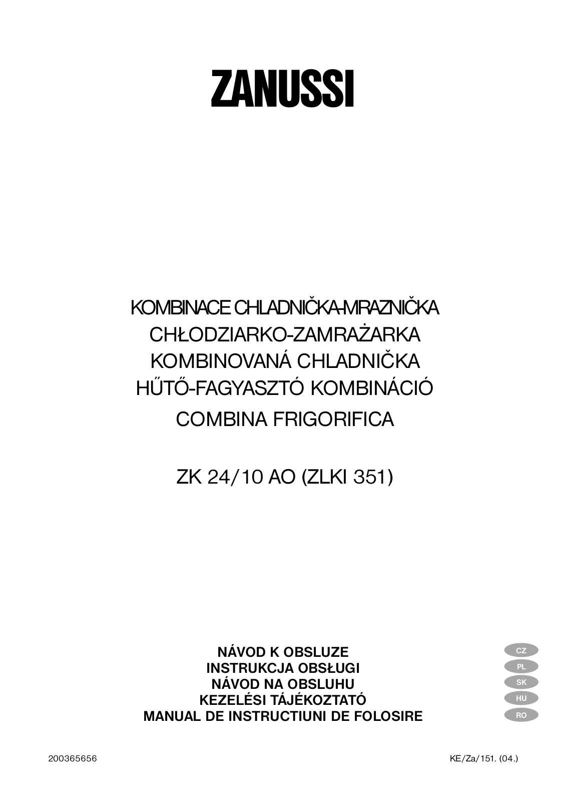 Zanussi ZK 24/10 AO User Manual