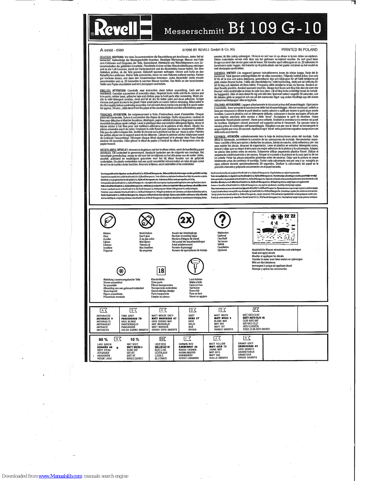 REVELL Messerschhmitt Bf 109 G-10 Assembly Manual