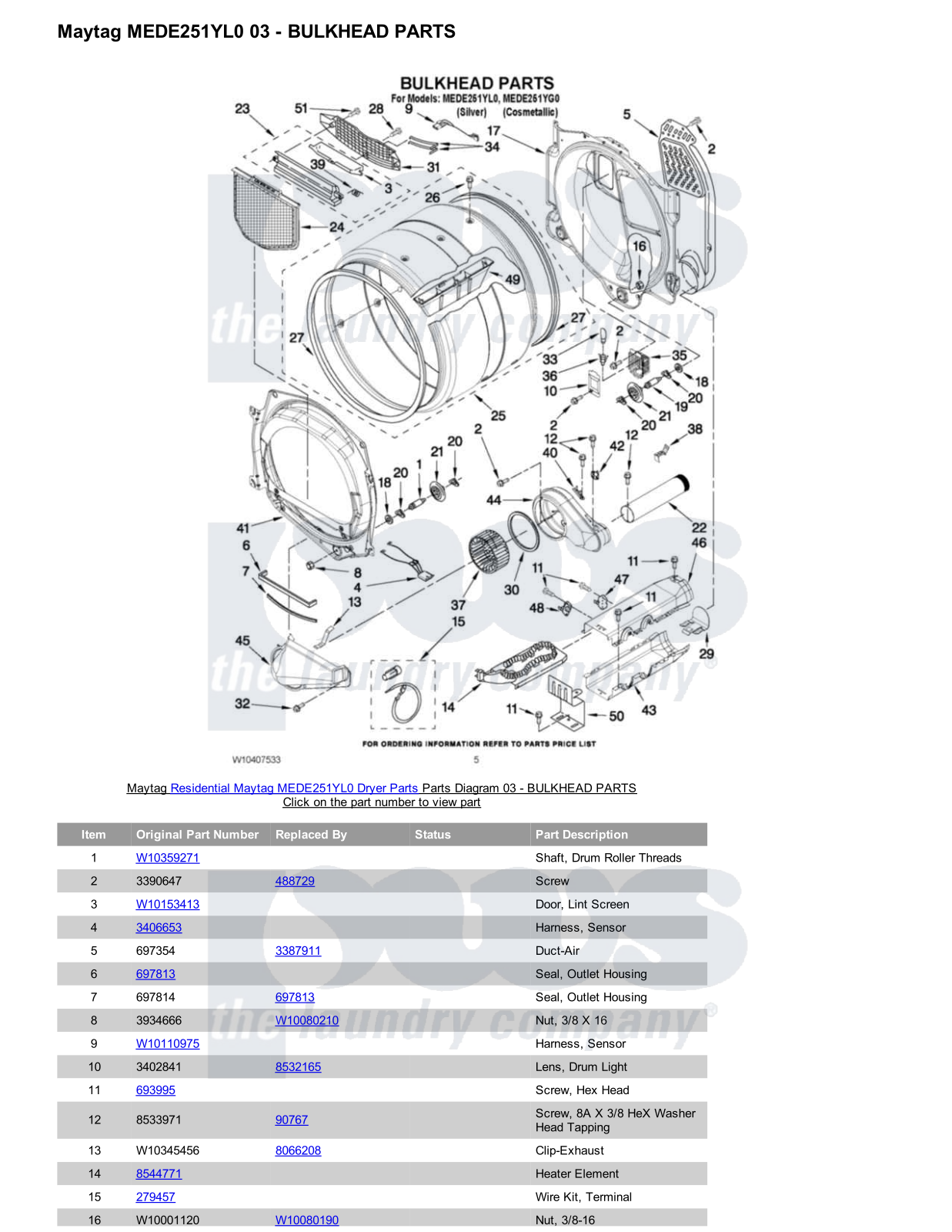 Maytag MEDE251YL0 Parts Diagram