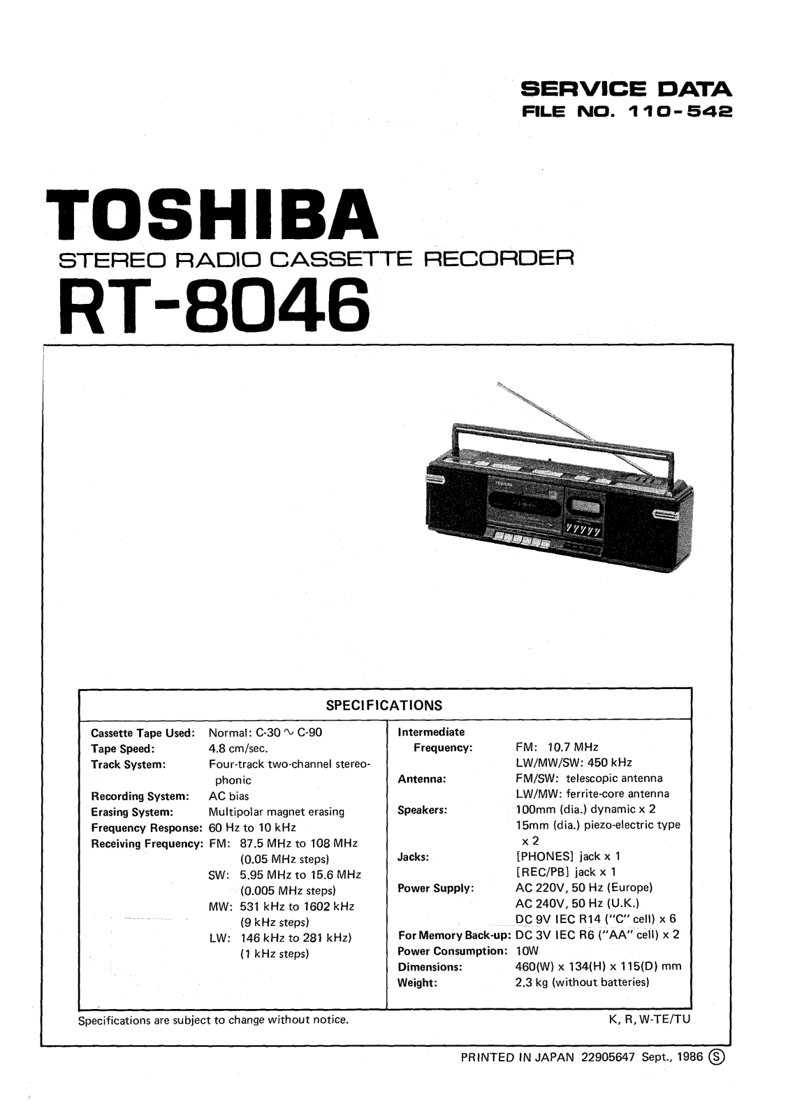 Toshiba RT-8046 Service manual