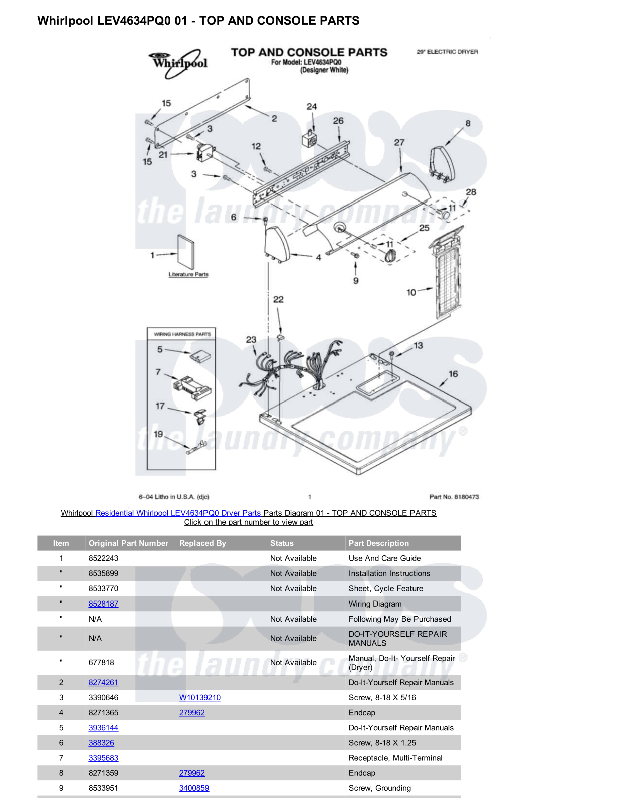 Whirlpool LEV4634PQ0 Parts Diagram