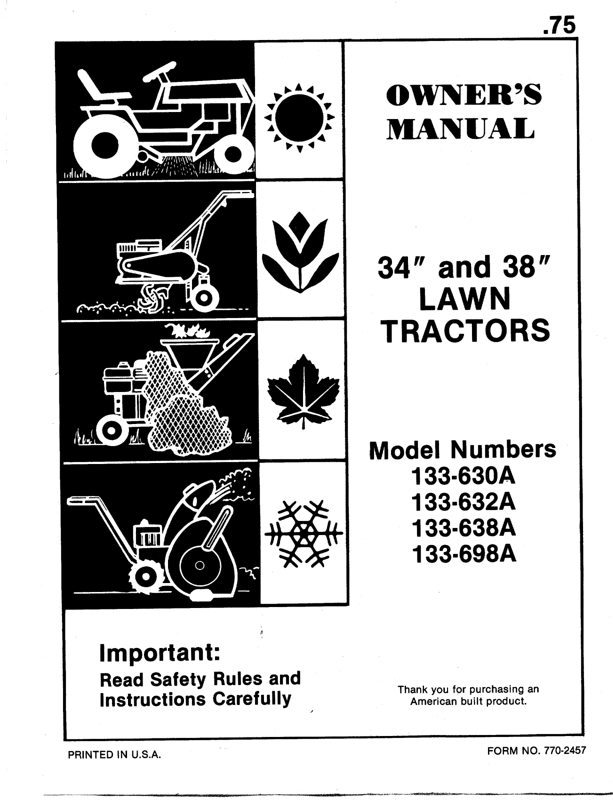 Bolens 133-698A, 133-630A, 133-638A, 133-632A User Manual