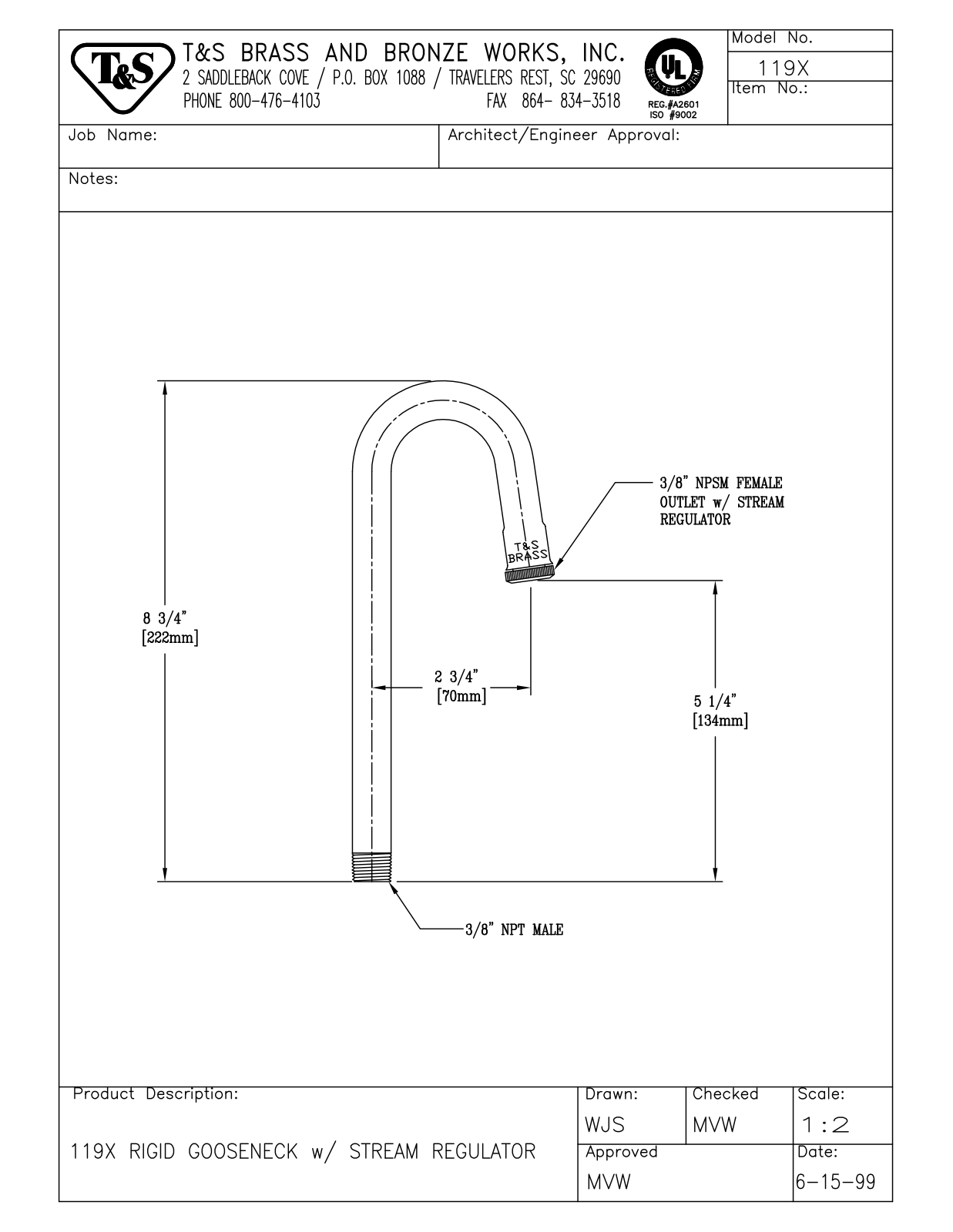 T & S Brass & Bronze Works 119X General Manual