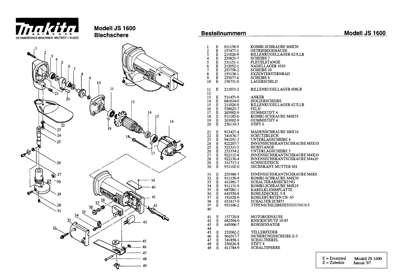 Makita JS1600 REMPLACEMENT PARTS