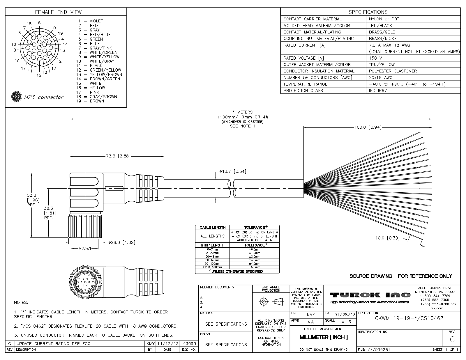 Turck CKWM19-19-10/CS10462 Specification Sheet