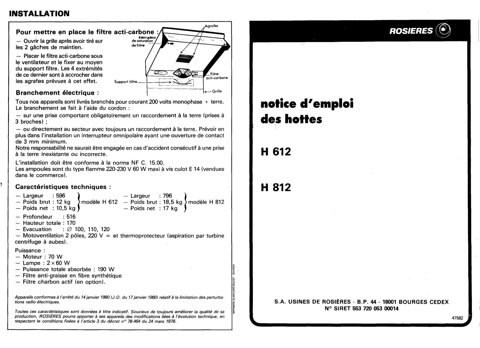 ROSIERES H 612, H 812 User Manual